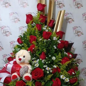 ramo rosas rojas con peluche en bello